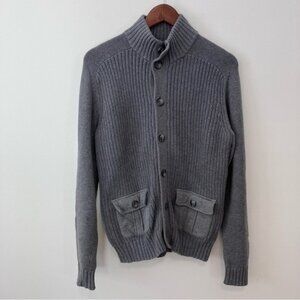Men’s Bass M Gray 100% Cotton Fisherman Rib Button Front Cardigan Preppy